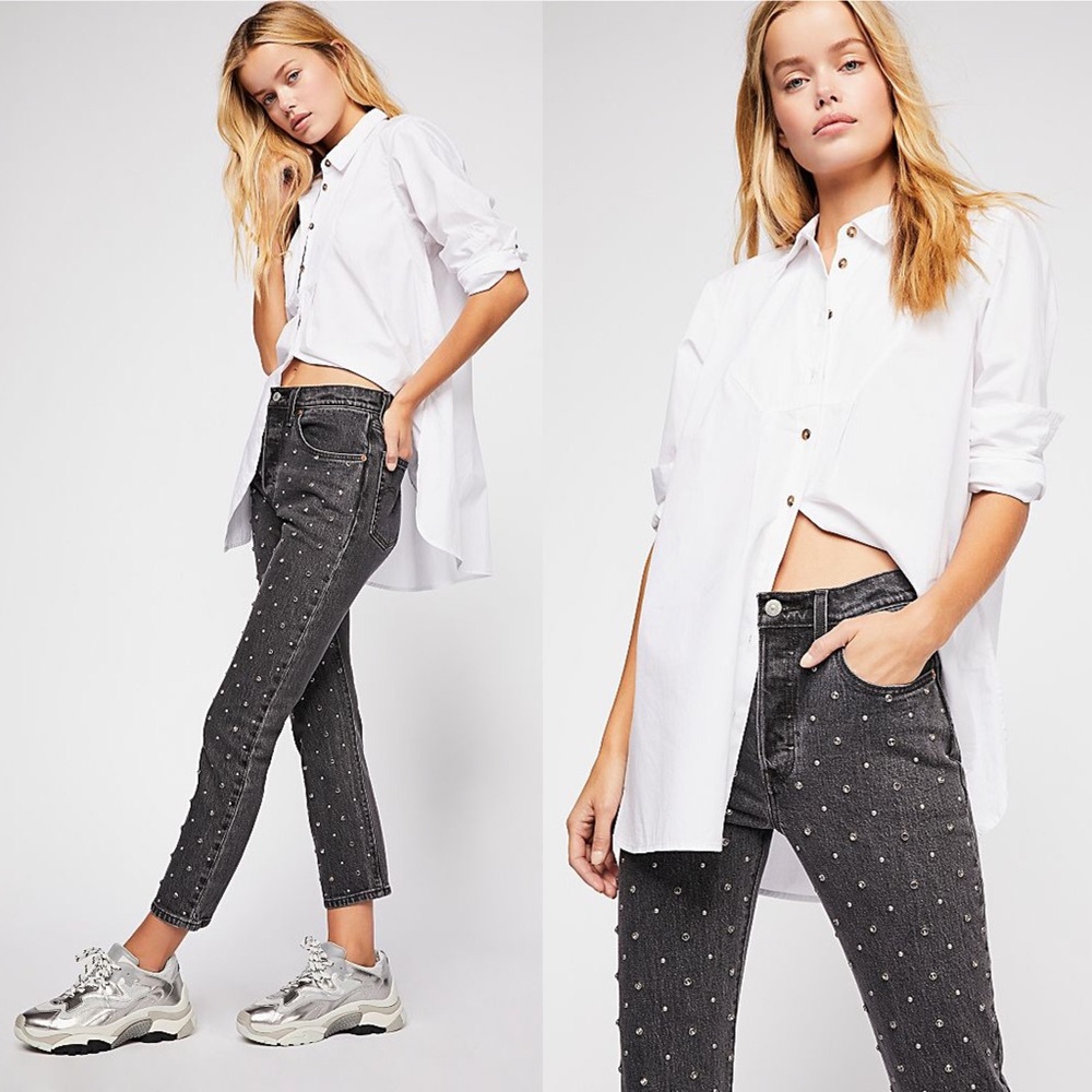 Levi’s 501 Crystal Embellished Crop Jeans 24x28